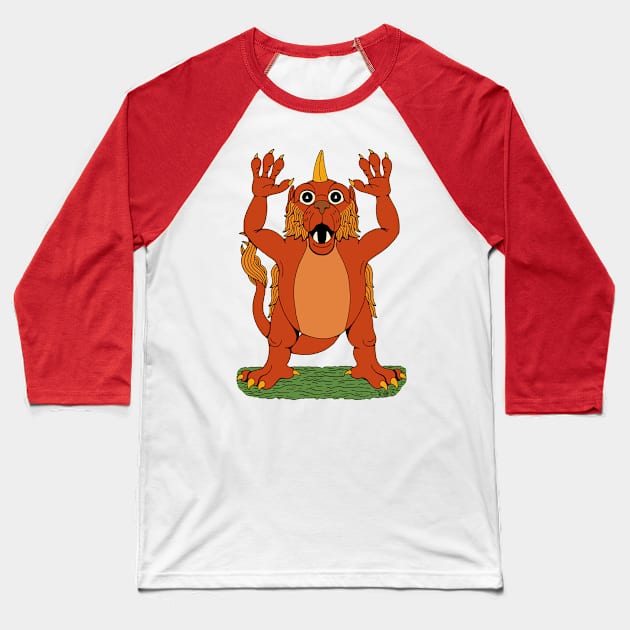 Cute Leonine Monster Baseball T-Shirt by AzureLionProductions